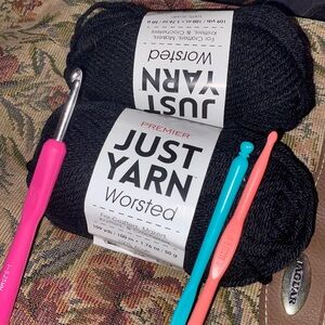 Black Yarn + Crochet hooks